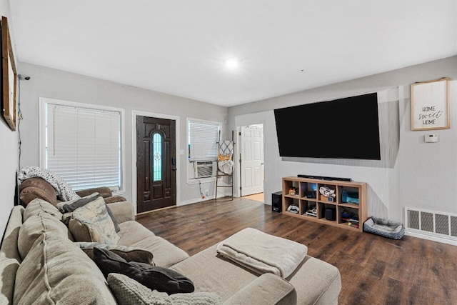 living room featuring dark hardwood / wood-style flooring