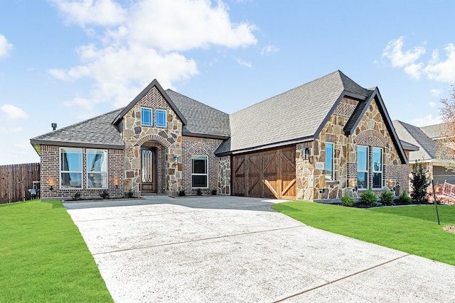 view of front of home with a garage and a front yard