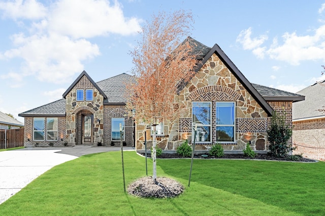 tudor-style house featuring a front yard