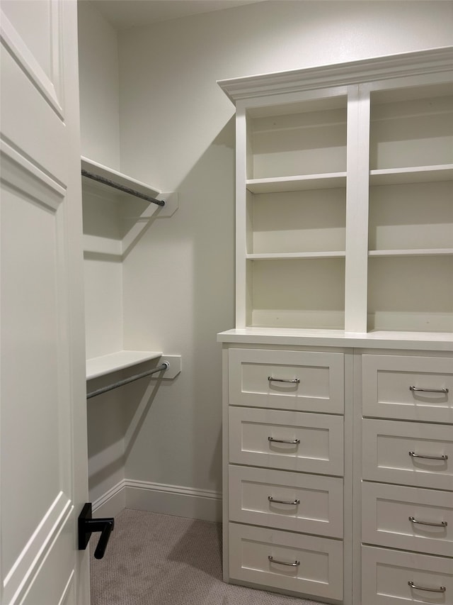 walk in closet with carpet floors