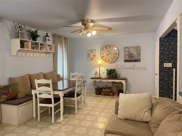 interior space featuring ceiling fan