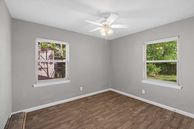 empty room featuring plenty of natural light and dark wood-type flooring