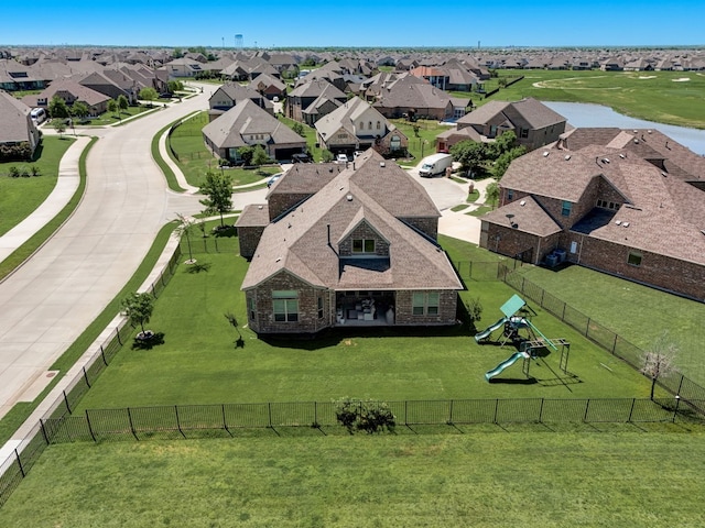 aerial view featuring a water view