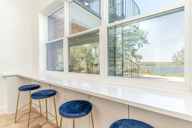 kitchen featuring plenty of natural light and a kitchen bar