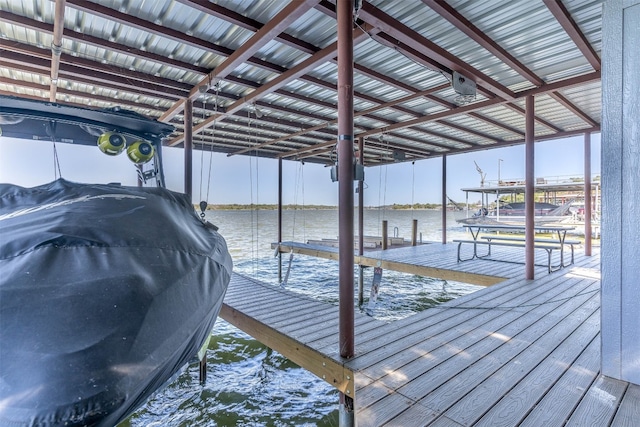 dock area with a water view