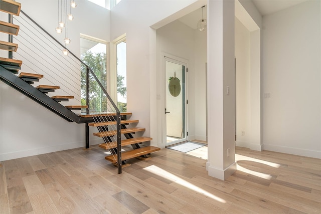 entryway featuring a healthy amount of sunlight and light hardwood / wood-style flooring