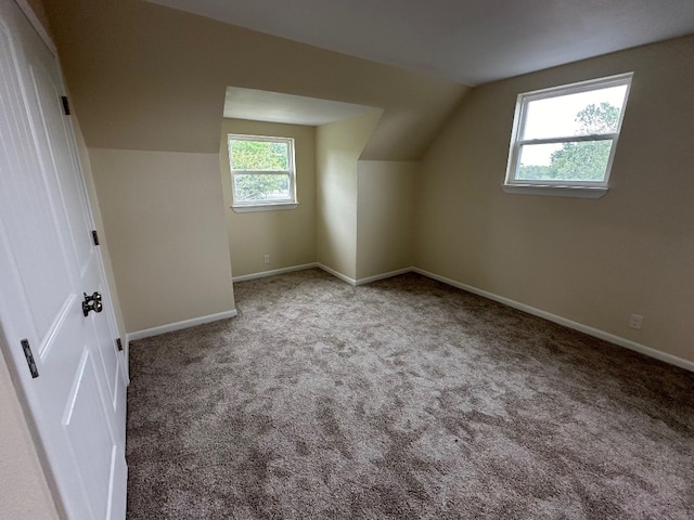 additional living space featuring lofted ceiling, a wealth of natural light, and light carpet