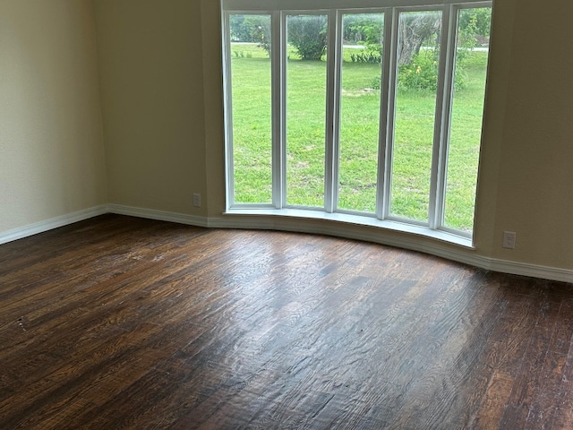 unfurnished room featuring a wealth of natural light and dark hardwood / wood-style floors