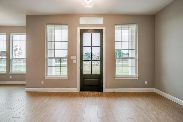 doorway to outside featuring plenty of natural light and light wood-type flooring