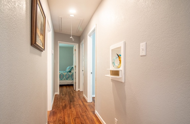 hallway featuring dark wood-type flooring