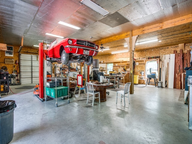 garage featuring a workshop area