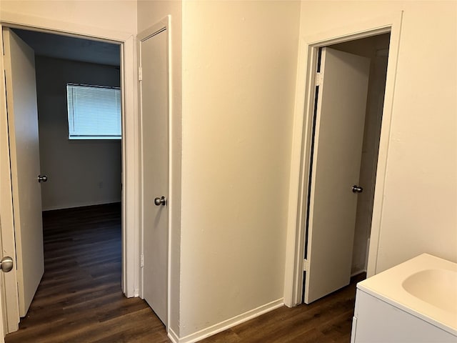 interior space featuring wood-type flooring and vanity