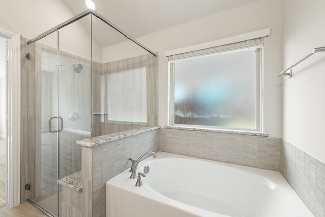 bathroom with plus walk in shower