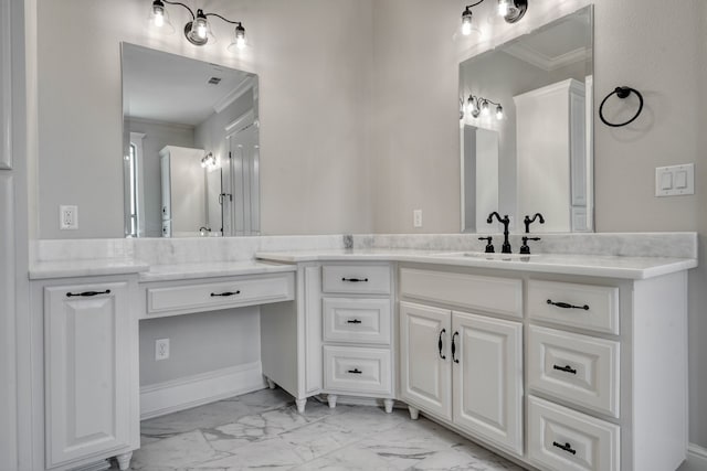 bathroom featuring vanity and crown molding