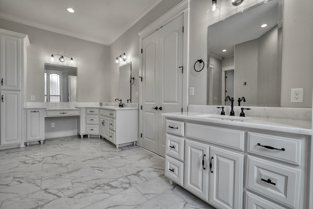 bathroom featuring vanity and ornamental molding