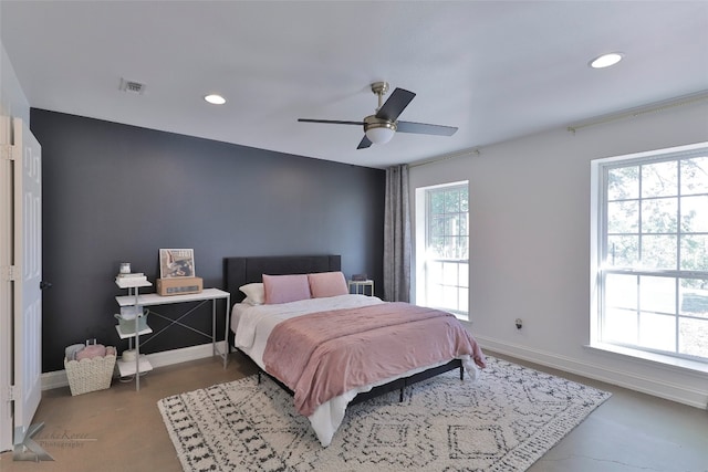 bedroom featuring ceiling fan