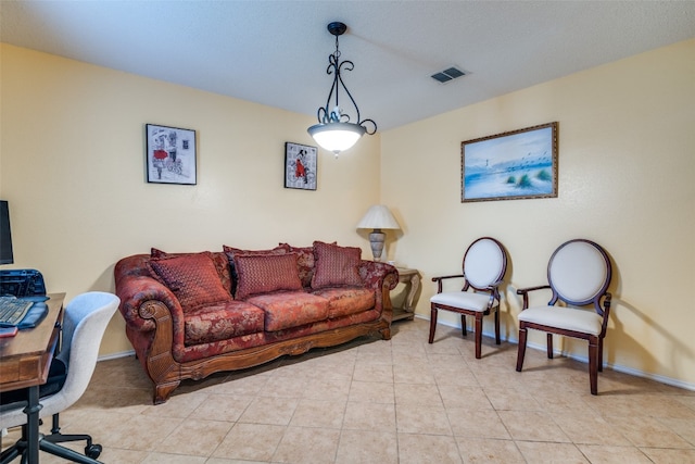 living room with light tile flooring