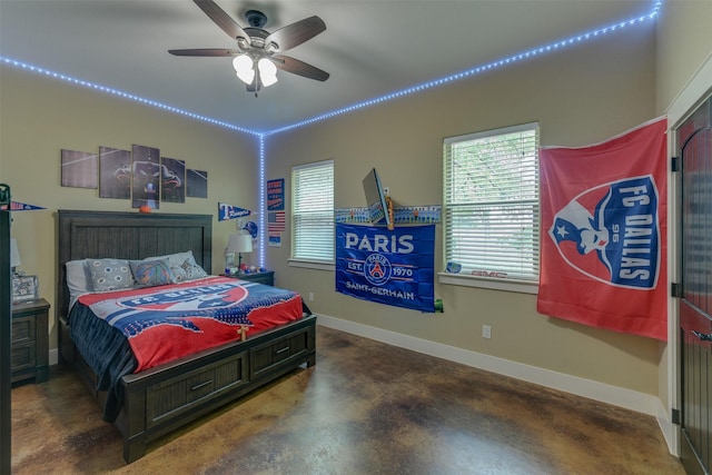 bedroom featuring ceiling fan