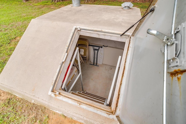 view of storm shelter