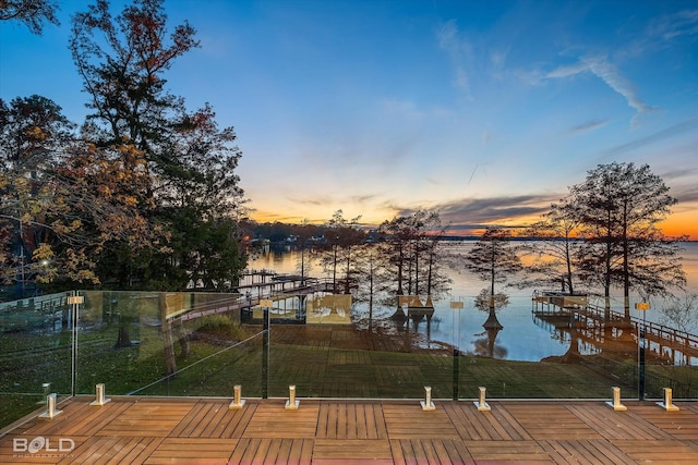 view of dock with a water view