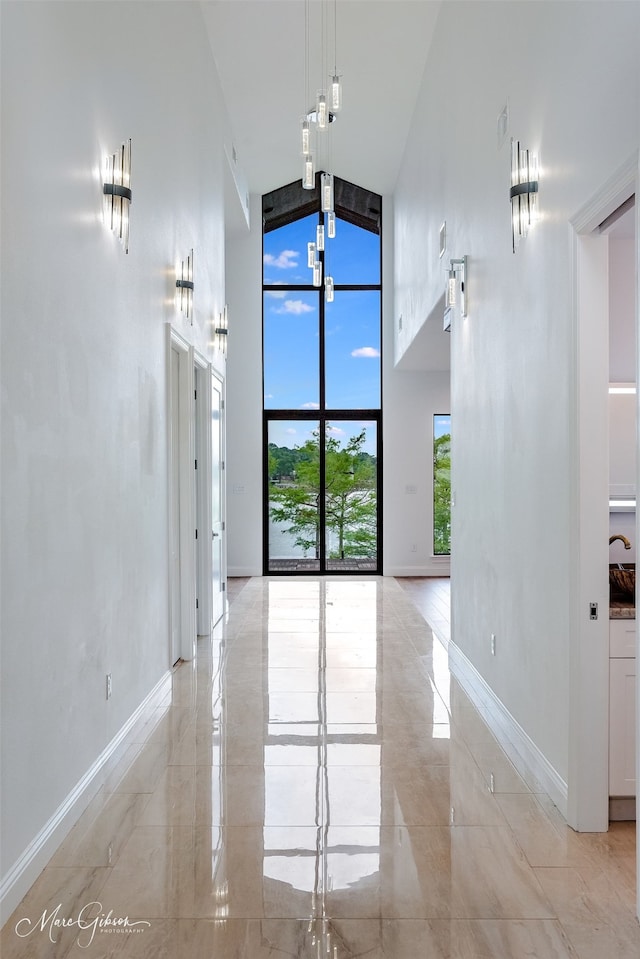 spare room featuring high vaulted ceiling