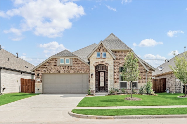 english style home featuring a front yard