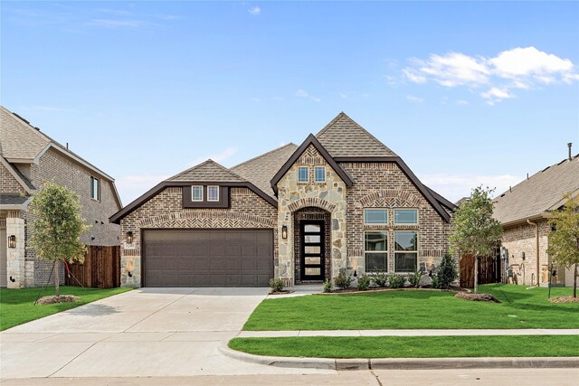 view of front of house with a garage and a front yard