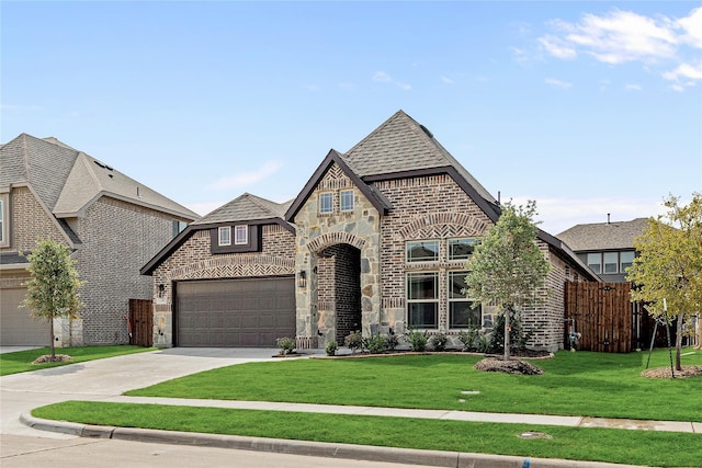 view of front of home featuring a garage and a front yard