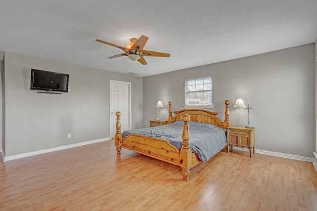 bedroom featuring ceiling fan and light hardwood / wood-style floors