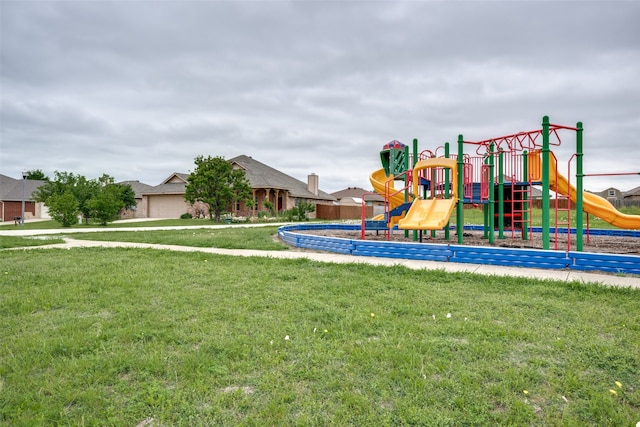 view of jungle gym with a yard