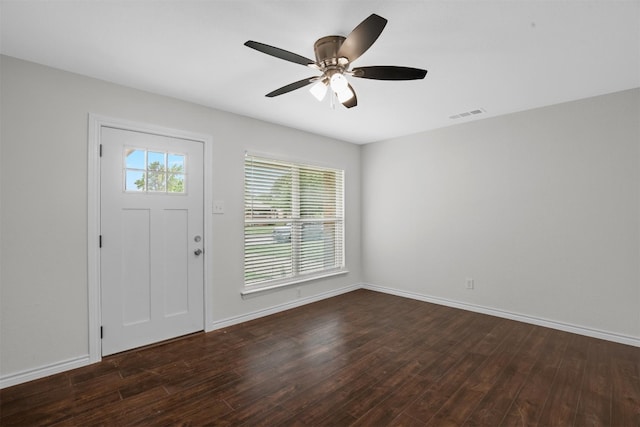 entryway featuring ceiling fan and hardwood / wood-style flooring