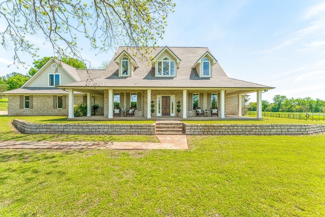 view of front of home featuring a front lawn and a porch