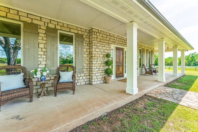 view of terrace featuring a porch