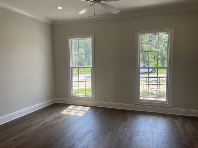 empty room with baseboards and dark wood-type flooring