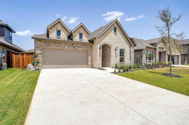 view of front of property featuring a garage and a front lawn