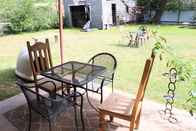 view of patio / terrace featuring an outdoor structure