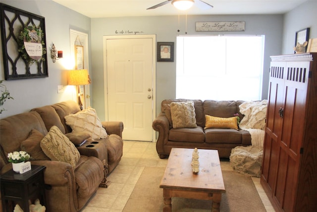 living room featuring ceiling fan