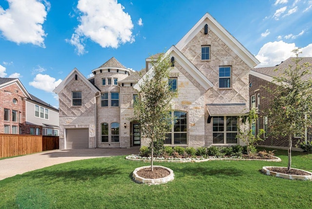 view of front facade featuring a garage and a front lawn