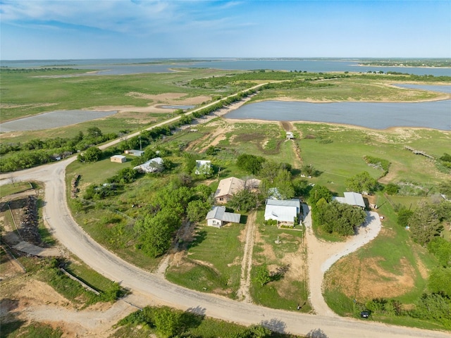 aerial view featuring a water view and a rural view