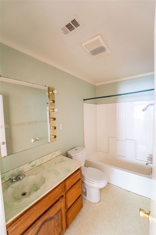 full bathroom featuring tile flooring, shower / bathtub combination, vanity, and toilet