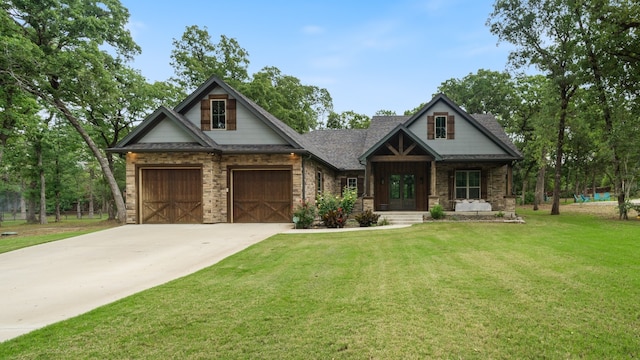 craftsman-style home with a front lawn and a garage