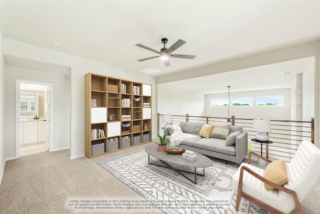 carpeted empty room with ceiling fan