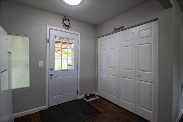 entryway with dark wood-type flooring