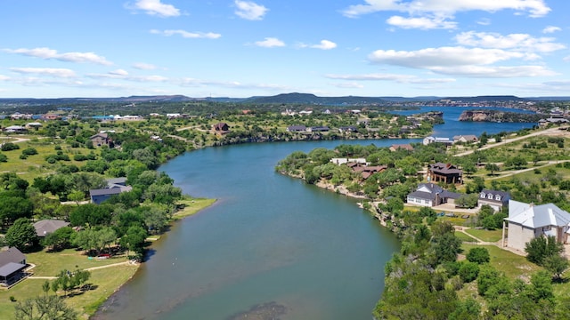 aerial view with a water and mountain view