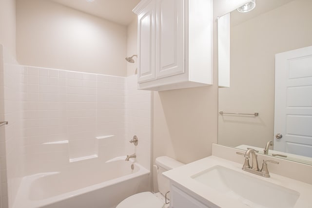 full bathroom featuring  shower combination, toilet, and vanity