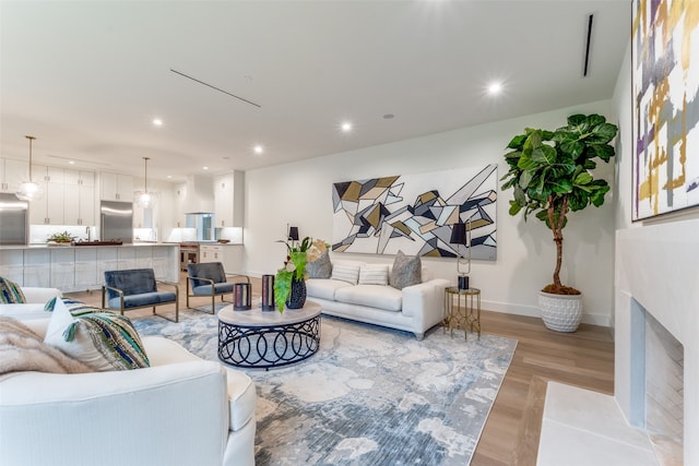 living room featuring light wood-type flooring