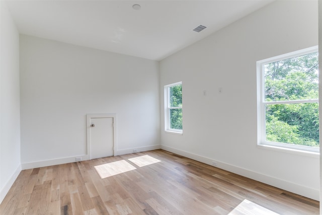 spare room featuring plenty of natural light and light hardwood / wood-style floors