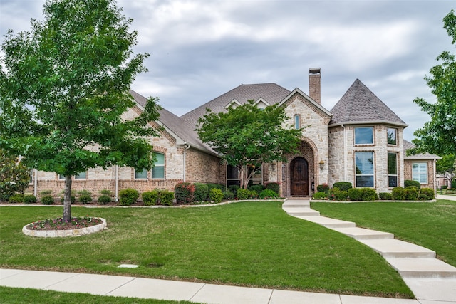 view of front of property with a front lawn