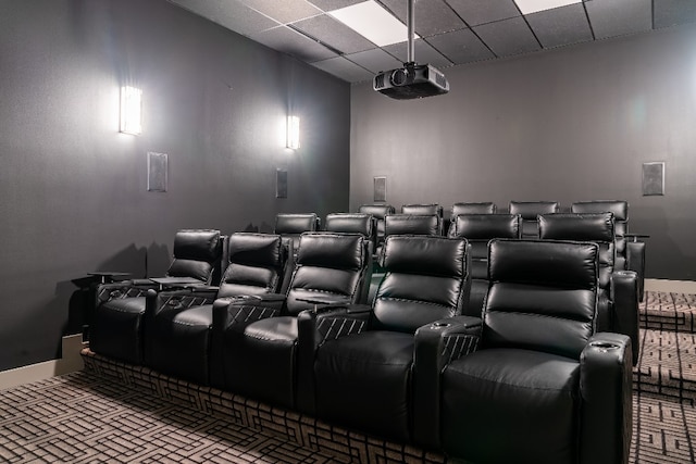 home theater with a drop ceiling