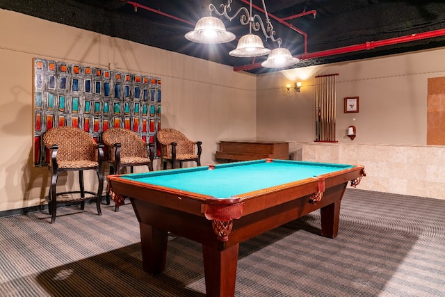 game room with carpet and billiards